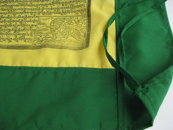 Vertical Tibetan Prayer Flags, Dar-cho, in  high quality cotton with a green border