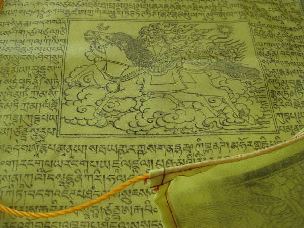 Vertical Tibetan Prayer Flags displaying the Windhorse "Victory Over Obstacles"