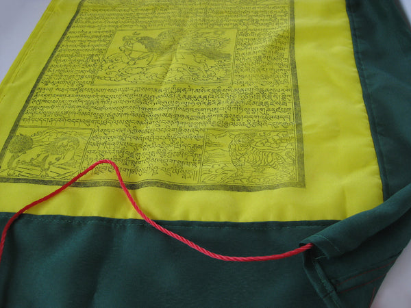 Vertical Tibetan Prayer Flags displaying the Windhorse "Victory Over Obstacles"