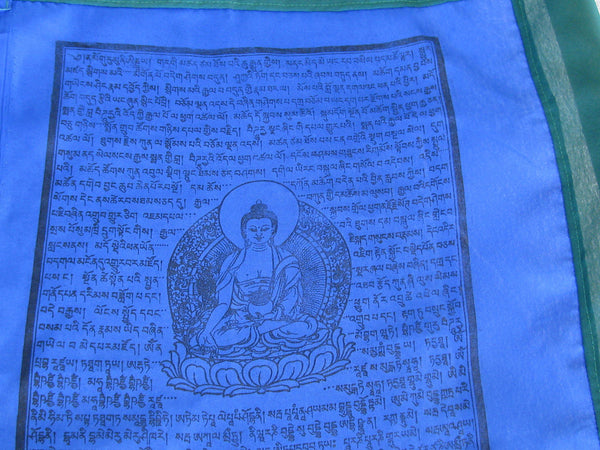 Vertical Tibetan Prayer Flags displaying the Windhorse "Victory Over Obstacles"