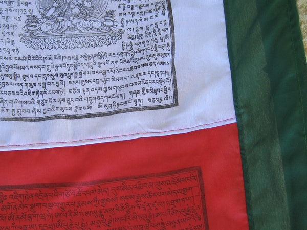 Vertical Tibetan Prayer Flags displaying the Windhorse "Victory Over Obstacles"