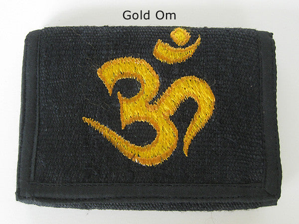Om Embroidery on Black Hemp Wallet
