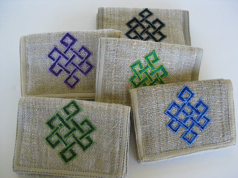Hemp Wallet with Knot of Eternity Embroidery