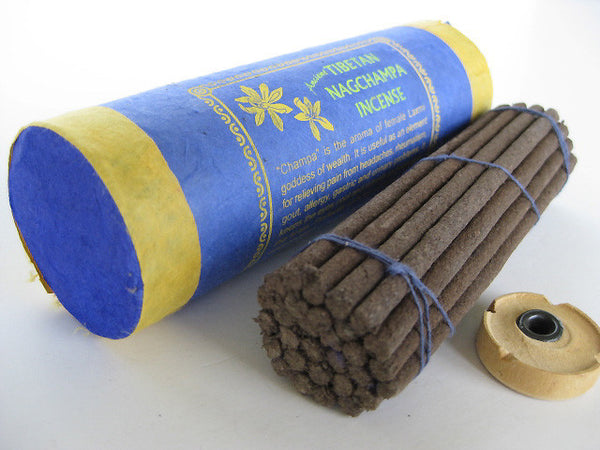 Tibetan nag champa incense sticks with small wooden burner