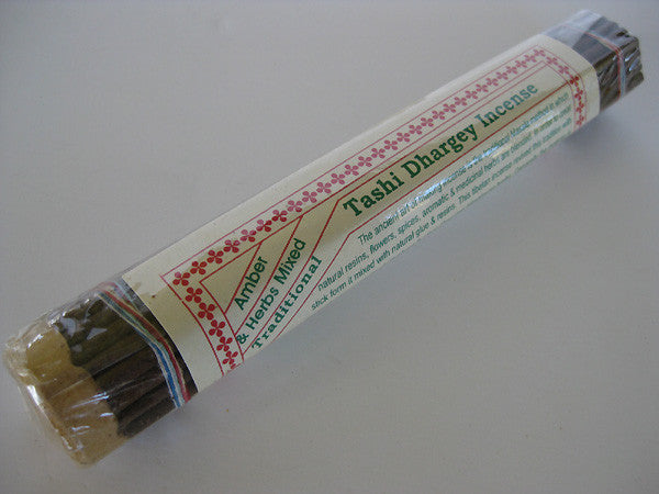 Tashi Dhargey Incense comes with a small wooden incense burner
