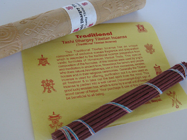 Tashi Dhargey incense with kusum flower, basil, juniper, agar, cloves, and nutmeg
