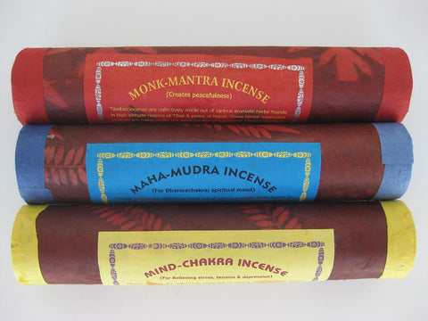 Set of three long fat stick styles of Tibetan Incense