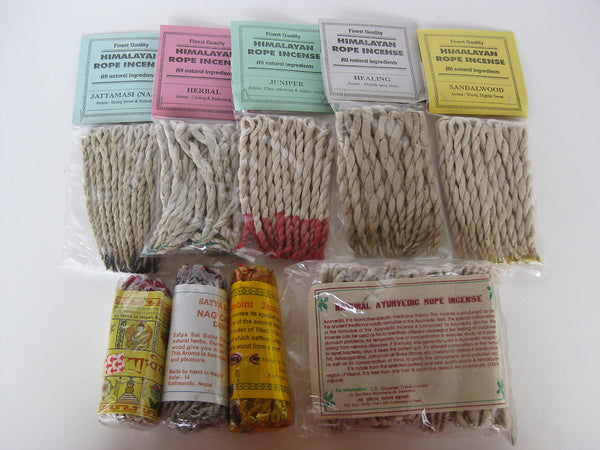 Set of nine Himalayan rope incense