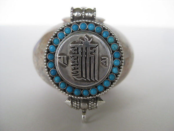 Turquoise Silver Gau Locket ~ Kalachakra, Time Wheel