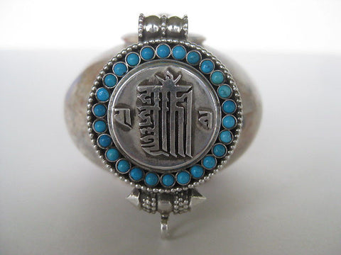 Turquoise Silver Gau Locket ~ Kalachakra, Time Wheel