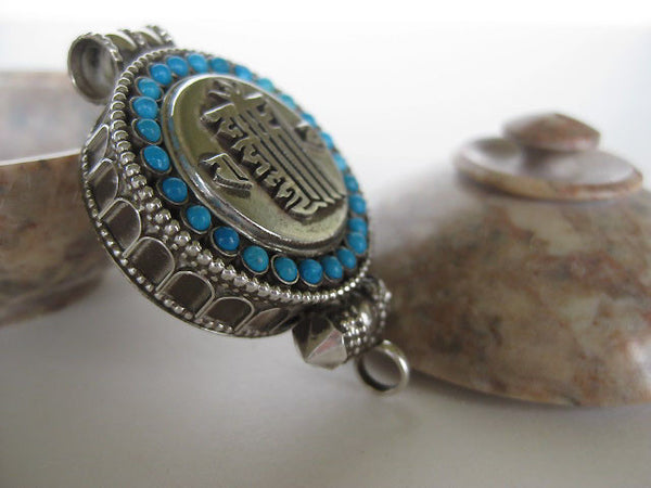 Turquoise Silver Gau Locket ~ Kalachakra, Time Wheel