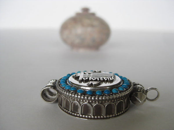 Turquoise Silver Gau Locket ~ Kalachakra, Time Wheel