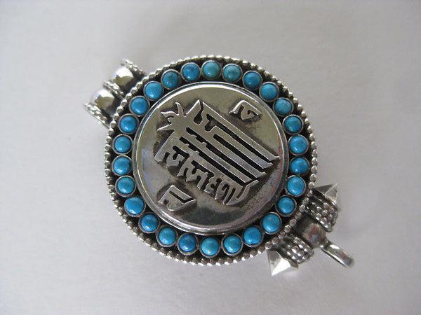 Turquoise Silver Gau Locket ~ Kalachakra, Time Wheel
