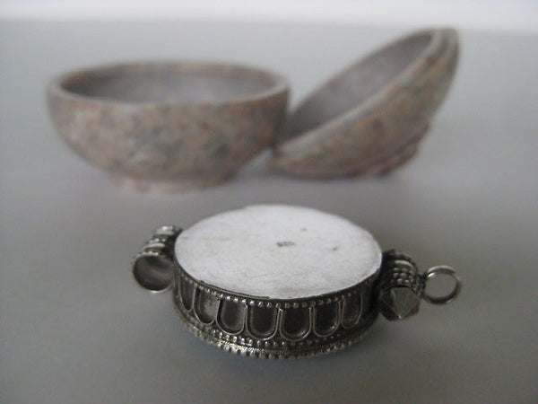 Turquoise Silver Gau Locket ~ Kalachakra, Time Wheel