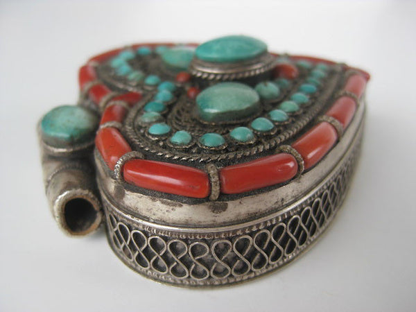 Incredible Heart Turquoise and Coral Silver Gau Locket