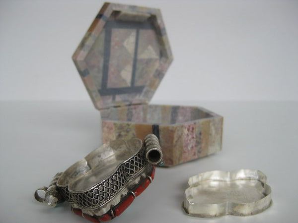 Stunning Extra Large Ghau Box, Turquoise and Coral set in Sterling Silver