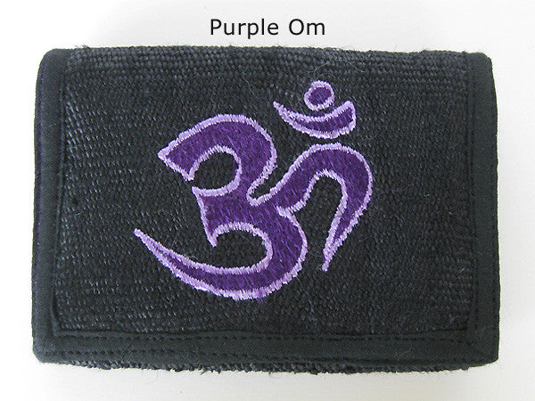 Om Embroidery on Black Hemp Wallet